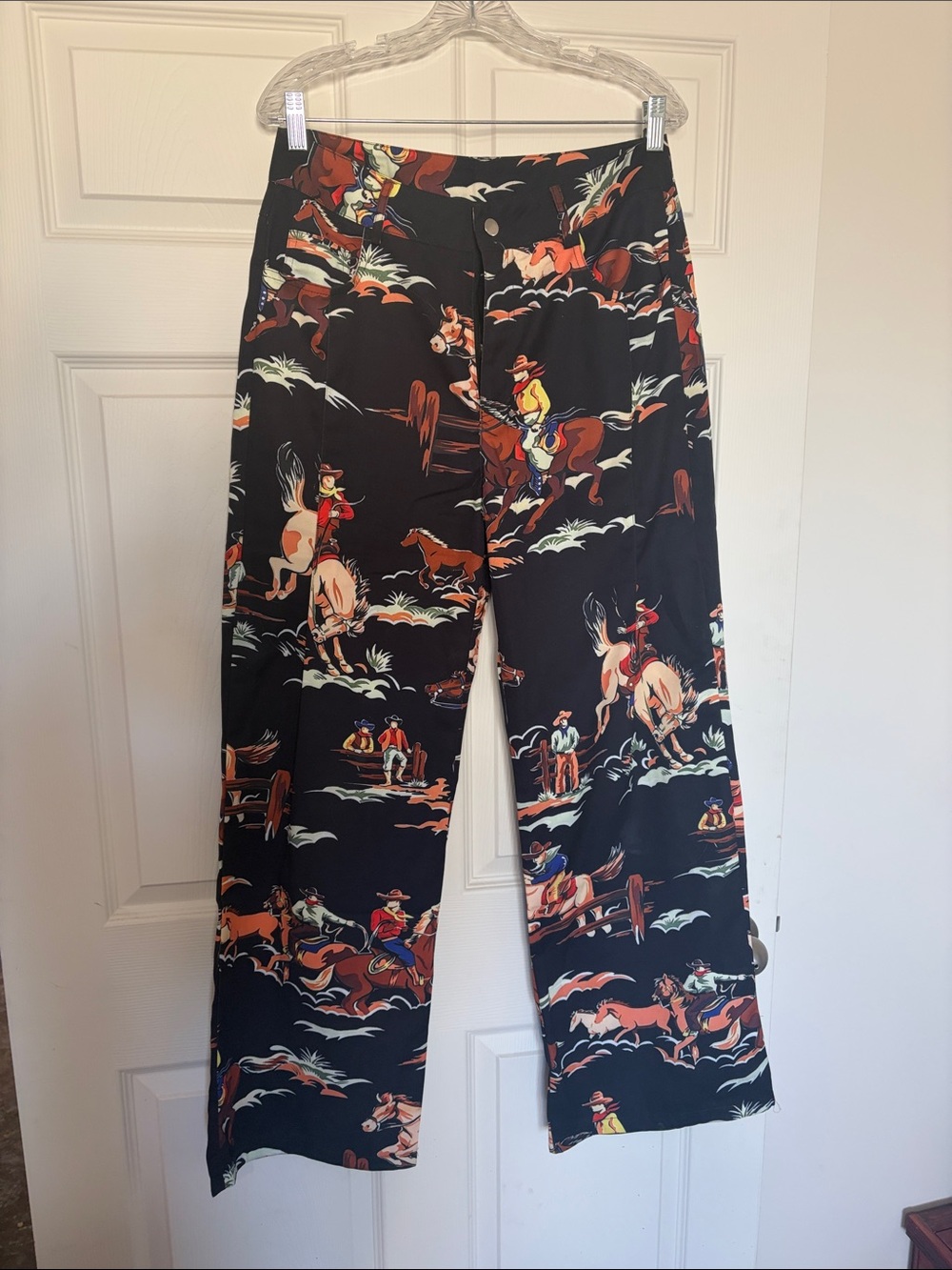 Womens Black Western Print Pants - Casual Ranch Style